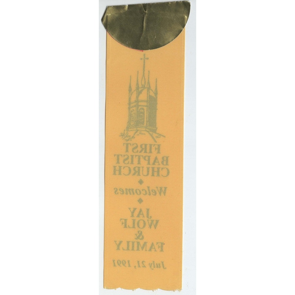 Vintage 1991 First Baptist Church Montgomery AL Jay Wolf Welcome Ribbon - Picture 2 of 2